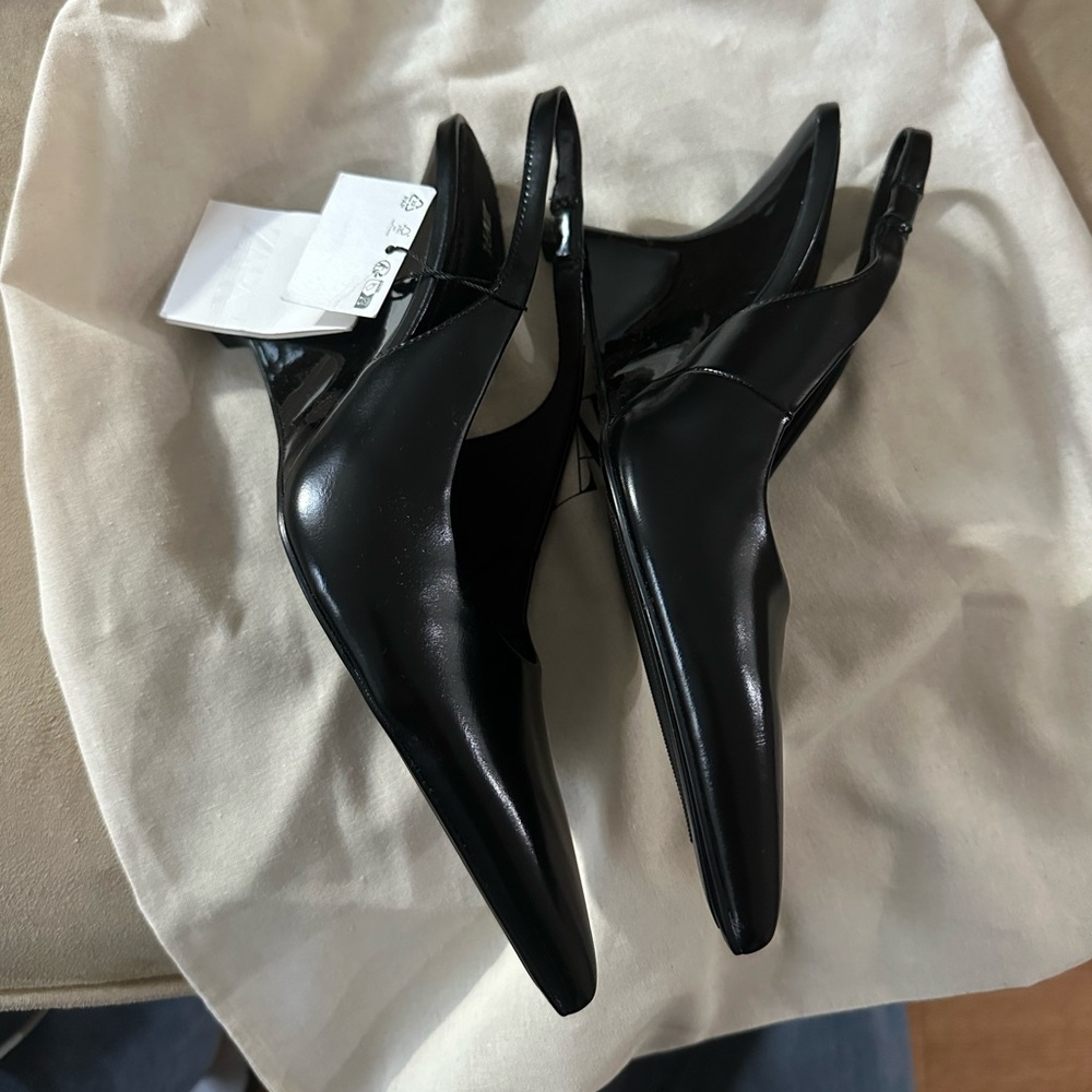Zara Slingback Wedge Heels Black NWT East - Picture 8 of 10